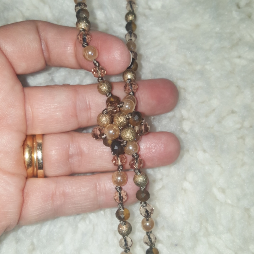 Golden Beaded Tied Tassel Necklace - Picture 3 of 7